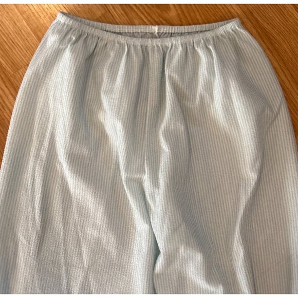 Bellina Pajama Set Womens Med Striped Embroidered Collar Mint Green Flannel Feel - Picture 4 of 13